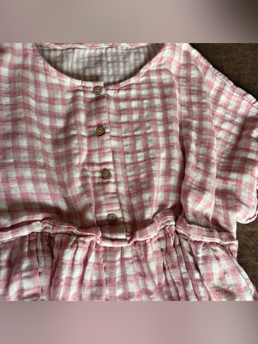 Pink and White Gingham Peplum Button Top - Picture 2 of 4